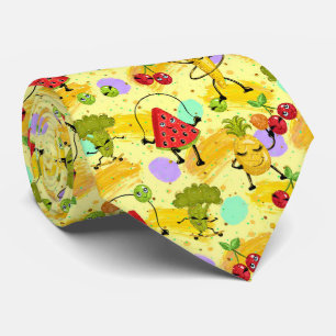 Cravate motif cool carrelé de fruits et légumes mélangés