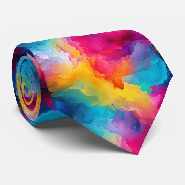 Cravate motif cool carrelé de peinture arc-en-ciel (Roulé)