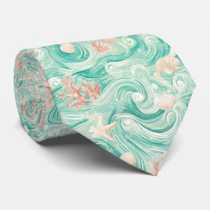 Cravate Motif Coquillages et Vagues Océaniques (8)