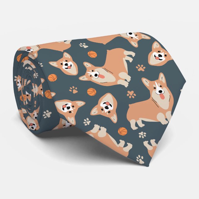 Cravate Motif Corgi sport (Roulé)