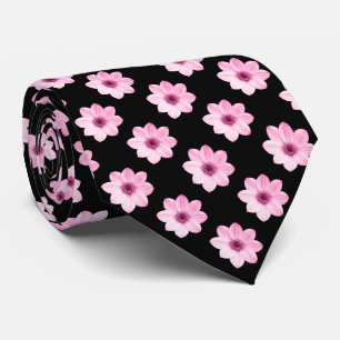 Cravate Motif Dahlia - rose et noir