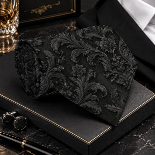 Cravate Motif damassé noir sur noir de luxe sans couture