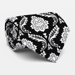 Cravate Motif Damassé Rococo Blanc sur Noir
