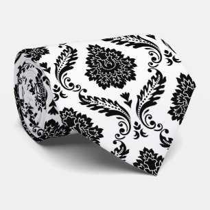 Cravate Motif Damassé Rococo Noir sur Blanc