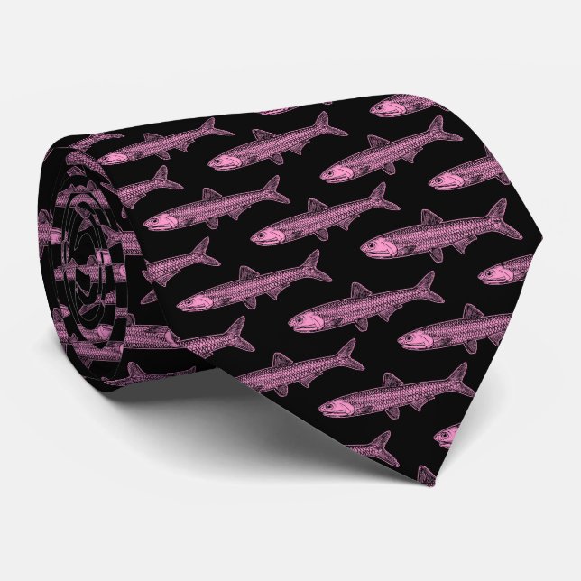 Cravate Motif d'anchois - rose et noir (Roulé)