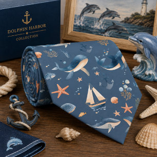 Cravate Motif d'animaux marins à l'aquarelle