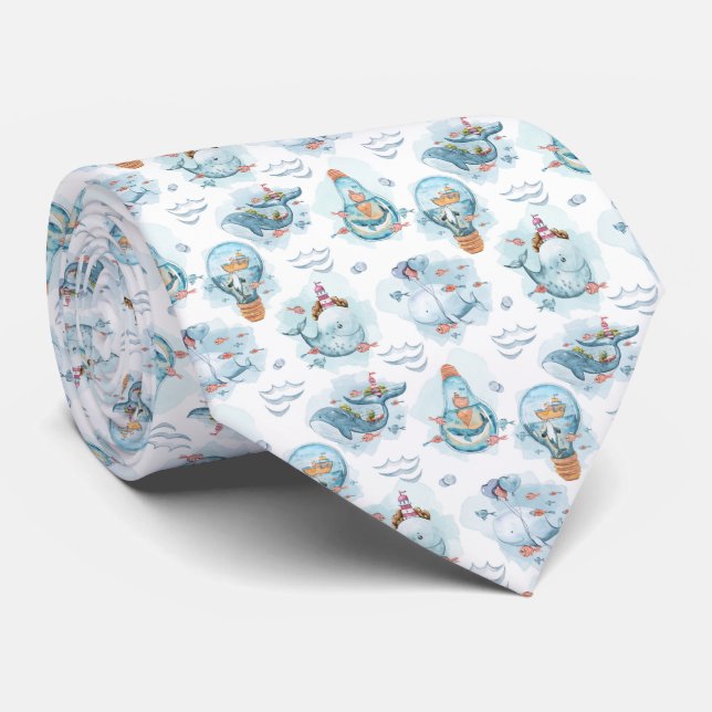 Cravate Motif d'aquarelle de la belle baleine nautique (Roulé)