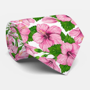 Cravate Motif d'aquarelle d'hibiscus rose