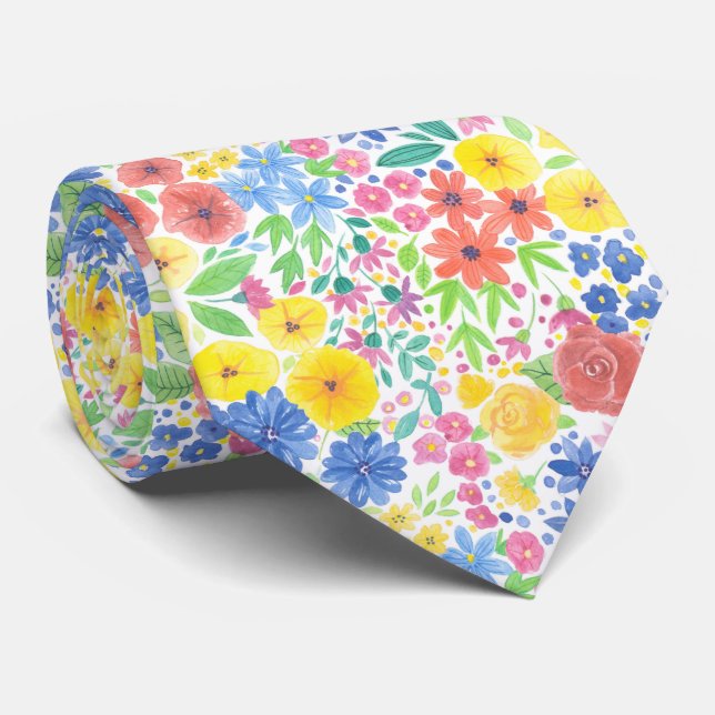 Cravate motif d'aquarelle florale (Roulé)