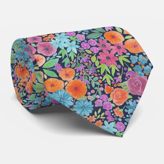 Cravate motif d'aquarelle florale (Roulé)