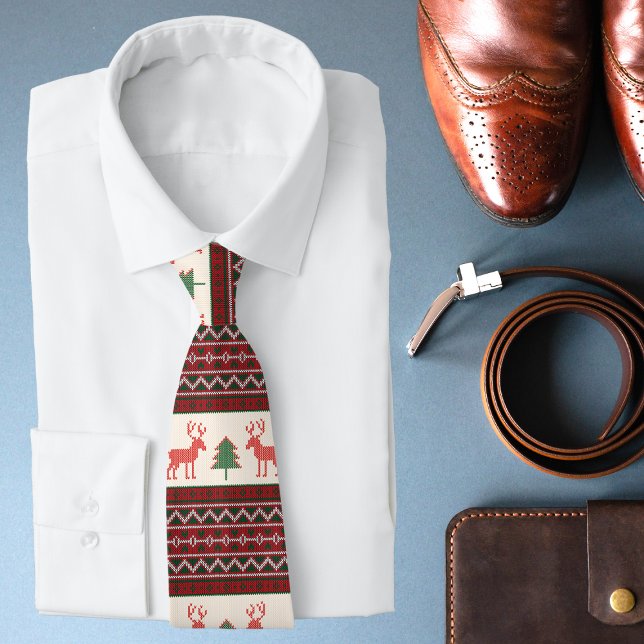 Cravate Motif d'arbre de Noël de rennes nues | Vacances (Créateur téléchargé)
