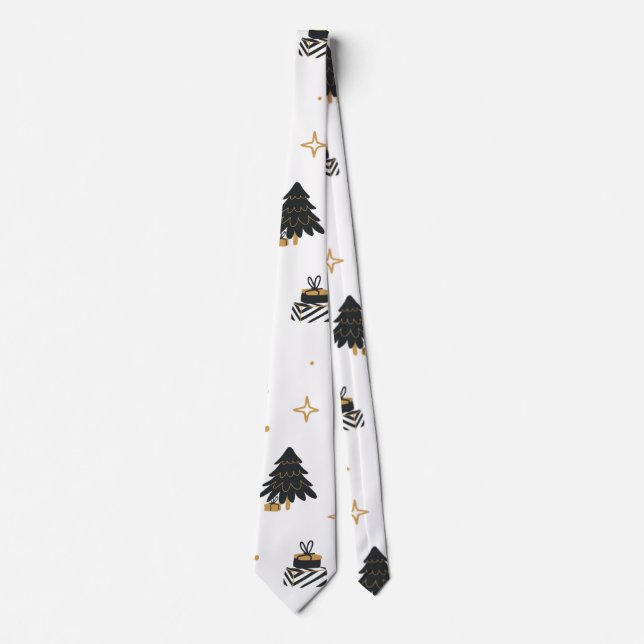 Cravate Motif d'arbre de Noël noir or (Devant)