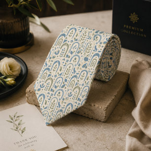 Cravate Motif d'arche de jardin botanique bleu olive à la