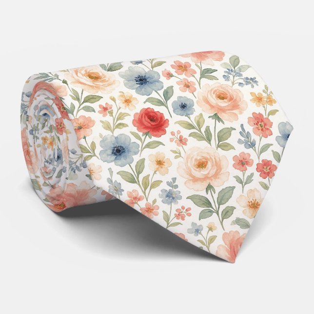 Cravate Motif d'art floral français chic décontracté migno (Roulé)
