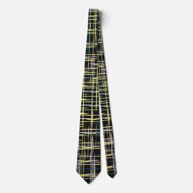 Cravate Motif d'art Lignes de grille jaune (Devant)