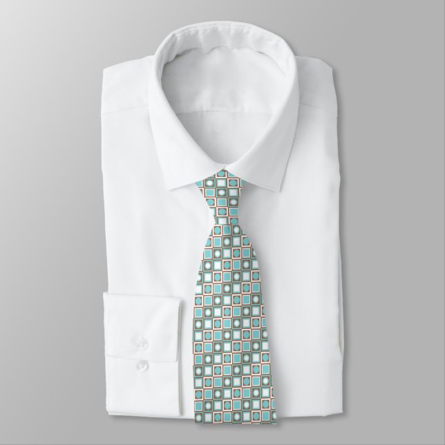 Cravate Motif d'art unique marron turquoise sarcelle bleu  (Attaché)