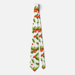 Cravate Motif de baie de houx de Noël