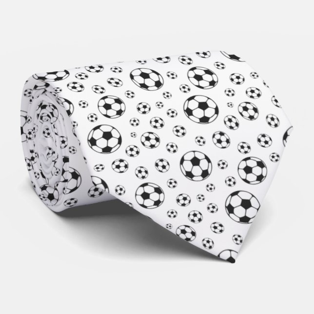 Cravate Motif de balle de football noir et blanc (Roulé)