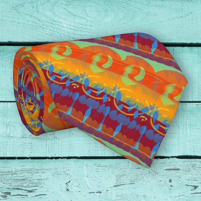 Cravate Motif de bande artistique colorée (Tie featuring a modern artistic and colorful stripe pattern.)