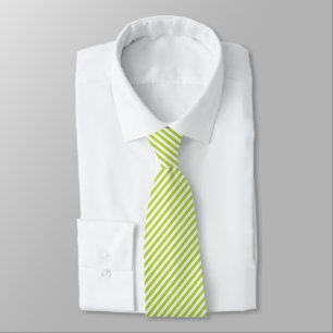 Cravate Motif de bandes diagonales vert citron et blanc