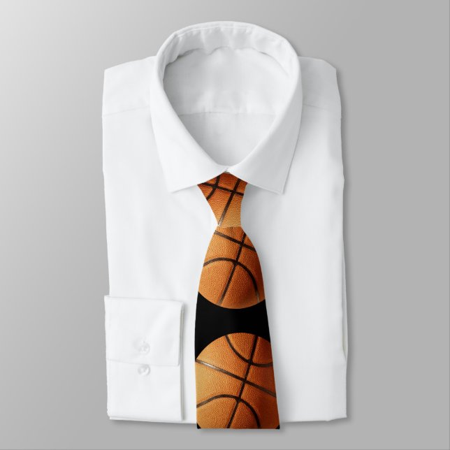 Cravate Motif De Basket-Ball Orange Et Noir, (Attaché)