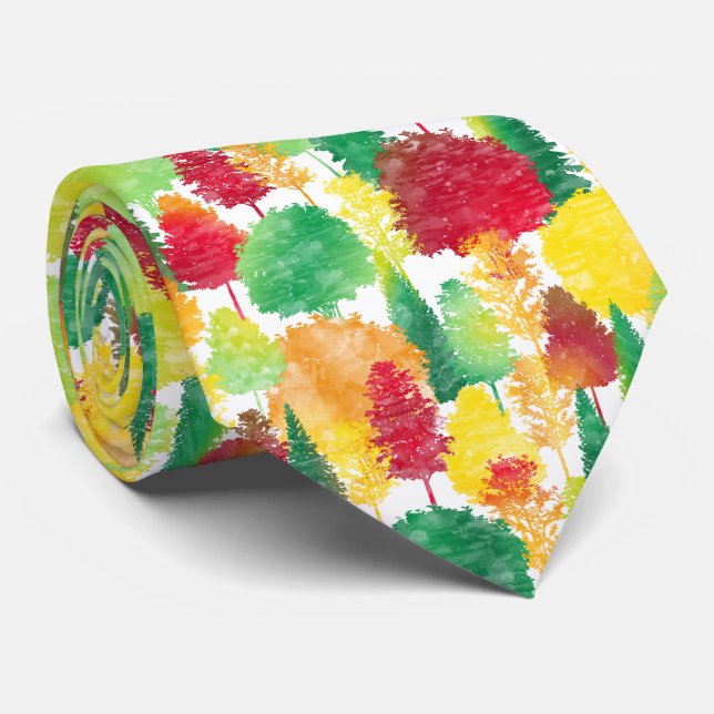 Cravate Motif de Bois d'automne (Roulé)