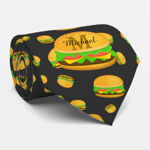 Cravate Motif de burger délicieux et amusant Monogramme