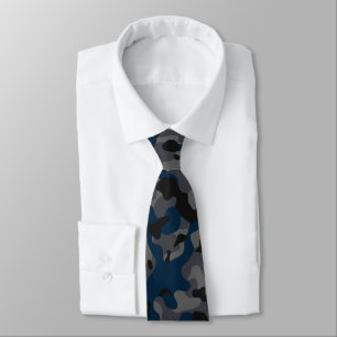Cravate Motif de camouflage bleu foncé, noir et gris