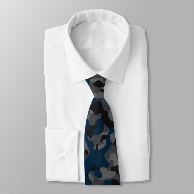 Cravate Motif de camouflage bleu foncé, noir et gris (Attaché)