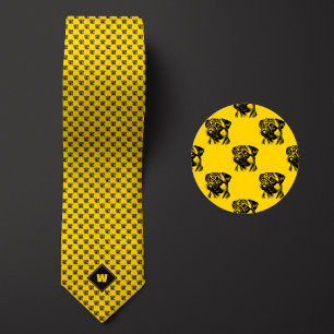 Cravate Motif de Carlin jaune moutarde
