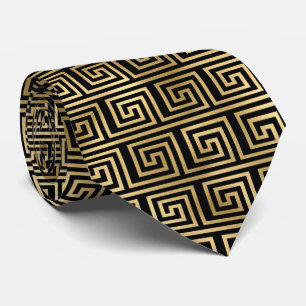 Cravate Motif de carreaux Art déco noir doré