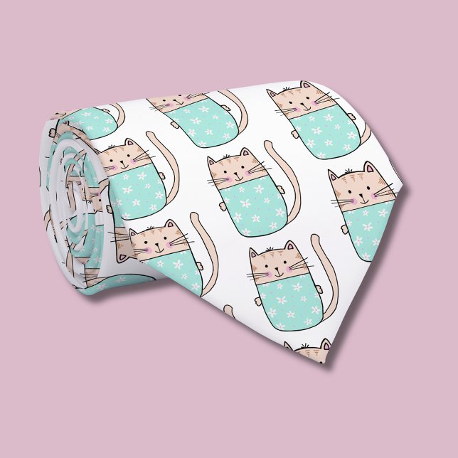 Cravate Motif de chat floral mignon (Cue kitty cat pattern animal lover tie)