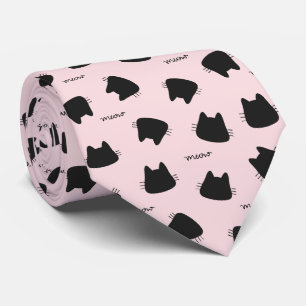 Cravate Motif de chat noir mignon Kitty rose Meow