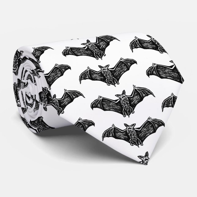 Cravate Motif de chauve-souris gothique noir et blanc (Roulé)