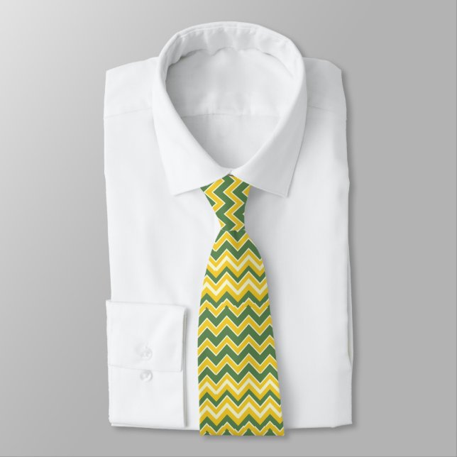 Cravate Motif de chevron vert et jaune (Attaché)