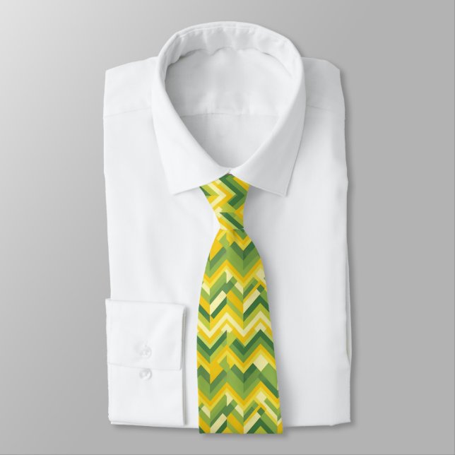 Cravate Motif de chevron vert et jaune (Attaché)