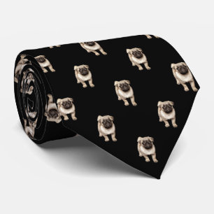 Cravate Motif de chiot carlin sur noir