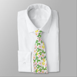 Cravate Motif de citrons floraux roses