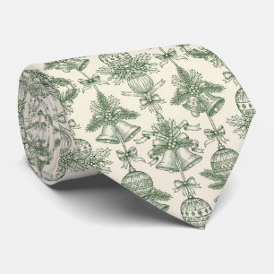Cravate Motif de cloches et d'ornements de Noël Toile Vert