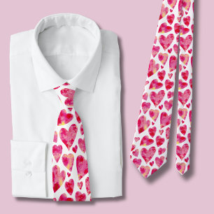 Cravate Motif de cœur à l'aquarelle rose