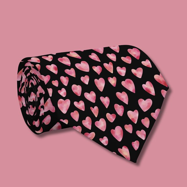 Cravate Motif de cœur d'amour à l'aquarelle rose mignon (Pink love heart pattern tie)