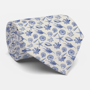 Cravate Motif de coquillages bleu et crème