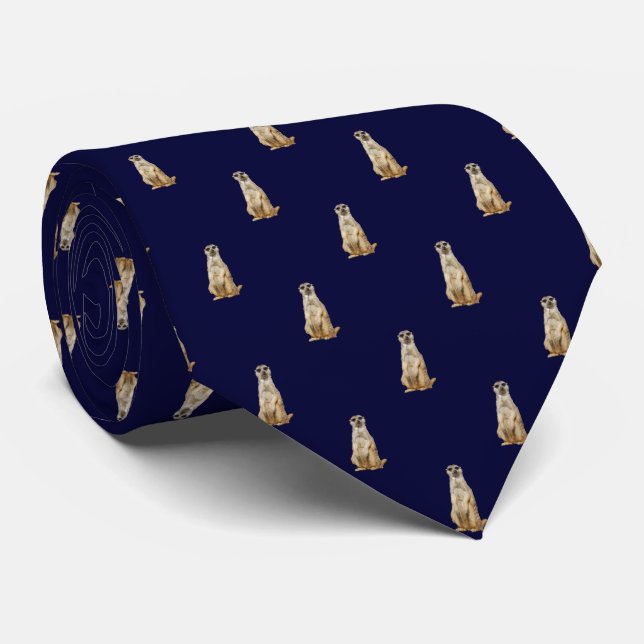 Cravate Motif de diamant de Meerkat sur le bleu marine (Roulé)