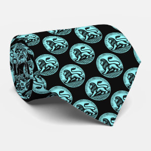 Cravate Motif de disque Lion - Noir et Bleu de glace sur N