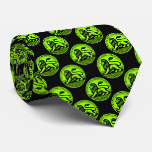 Cravate Motif de disque Lion - Noir et Chartreuse sur Noir