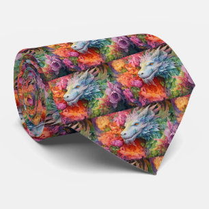 Cravate Motif de dragon chinois arc-en-ciel