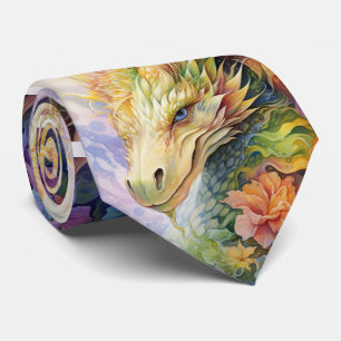 Cravate Motif de dragon chinois arc-en-ciel