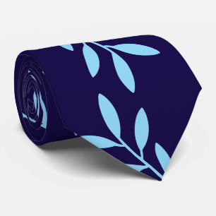 Cravate Motif de feuilles botaniques bleu clair et marine