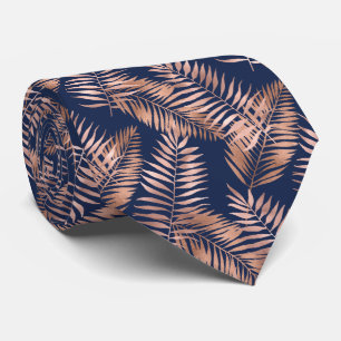 Cravate Motif de feuilles de palmier tropical Rose Gold Bl