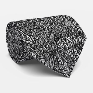 Cravate Motif de feuilles noir et blanc